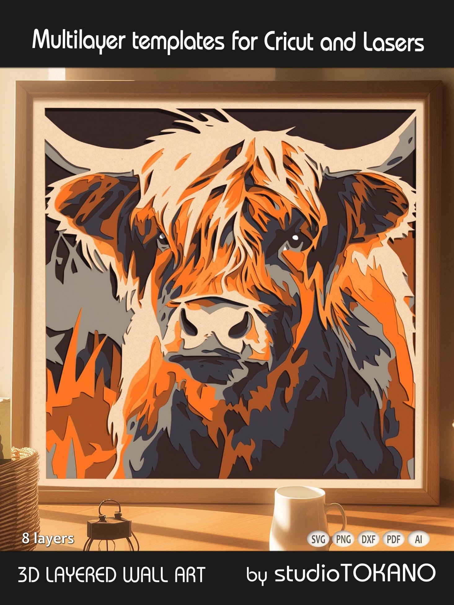 Highland Cow 3D Shadow Box SVG product image (8)
