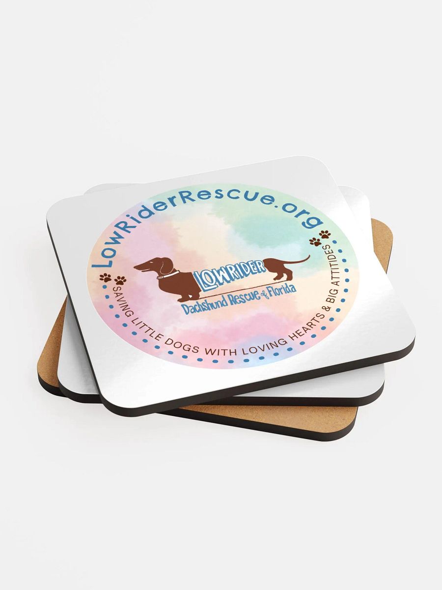 Low Rider Dachshund Rescue Logo Coaster with pastel background product image (3)
