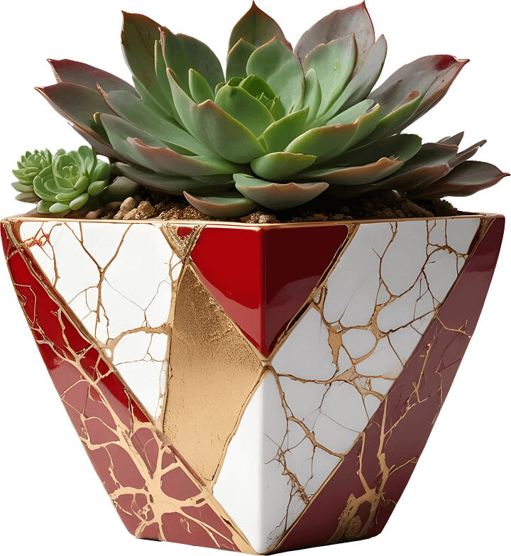 Kintsugi Elegance – Red and White Geometric Pot PNG product image (1)