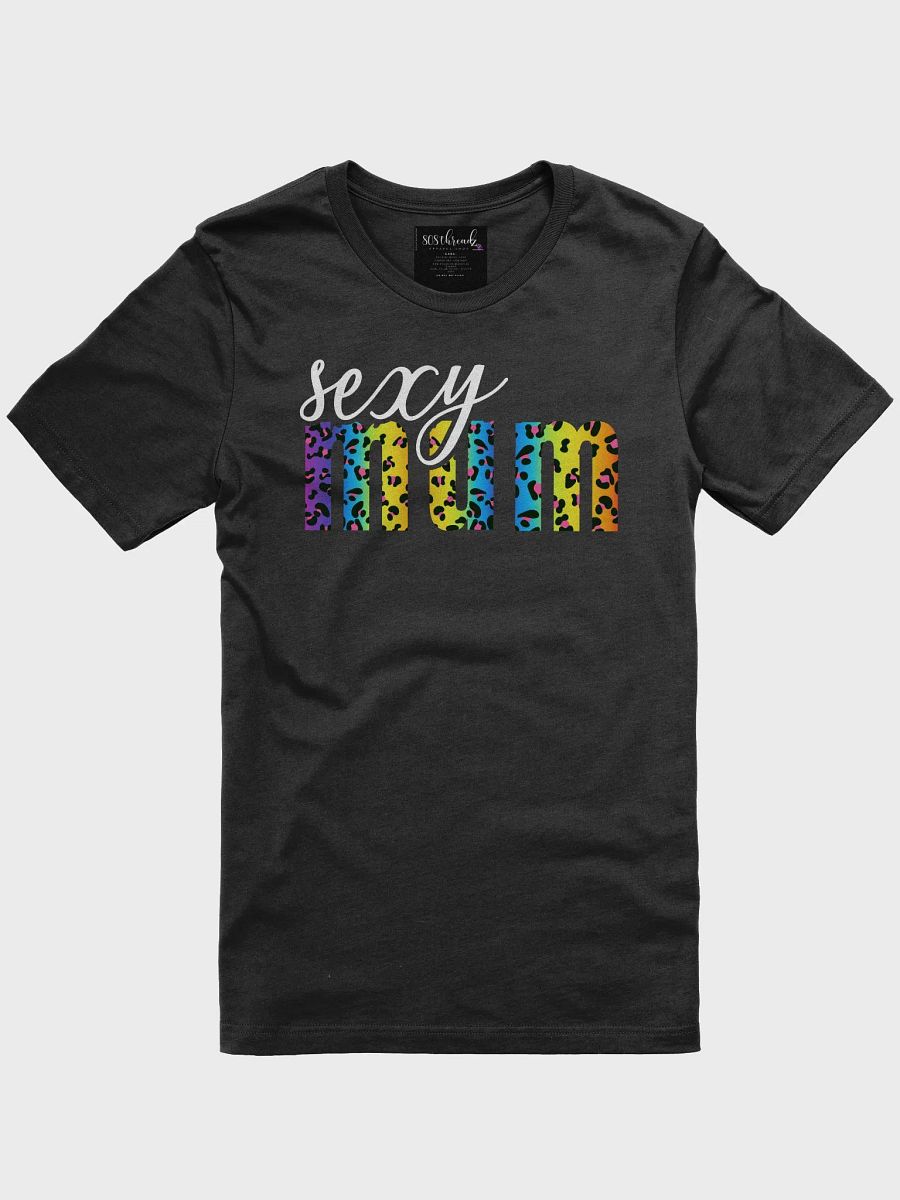 Sexy Mum T-Shirt; White with Bright Rainbow Leopard Pattern product image (4)