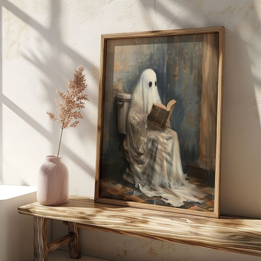 Ghost Reading a Book in Toilet Halloween Bathroom Wall Art Print product image (20)