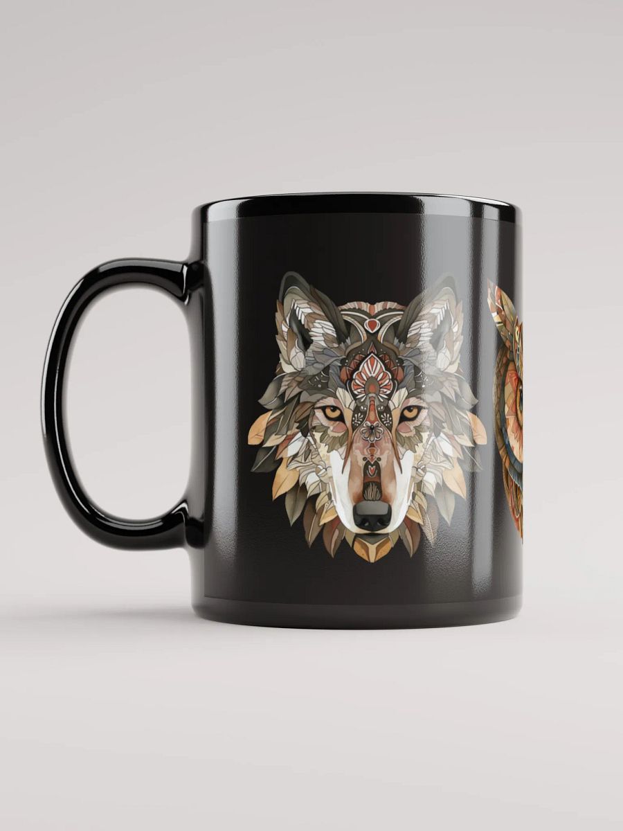 Folk Art Style Wolf, Owl, and Squirrel Wildlife Glossy Mug product image (6)