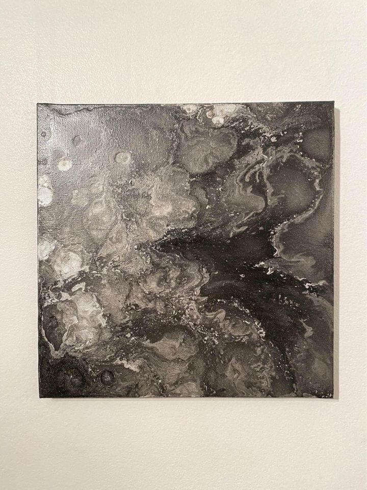 Black and Silver Abstract Acrylic Pour Painting on 10x10 Canvas | Marble Interior Design product image (3)