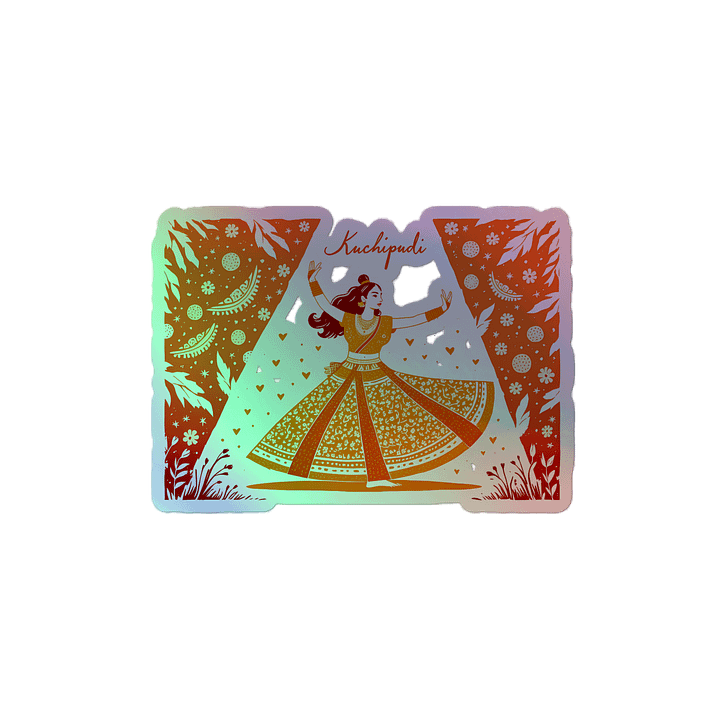 Elegant Kuchipudi Performance | Orange-Hued Art Print Holographic Sticker product image (2)