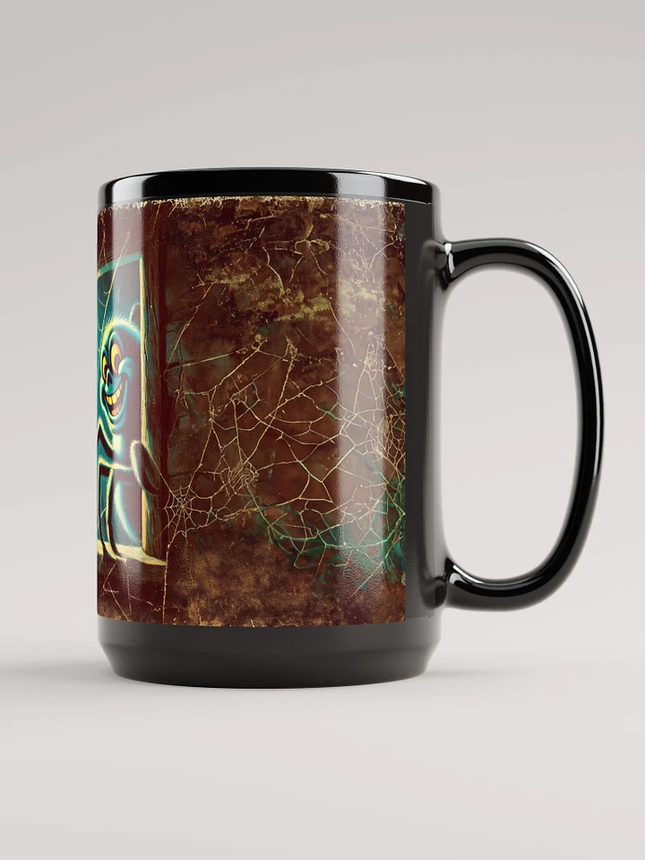 Giant Spider in a Window 15 oz Black Mug product image (2)