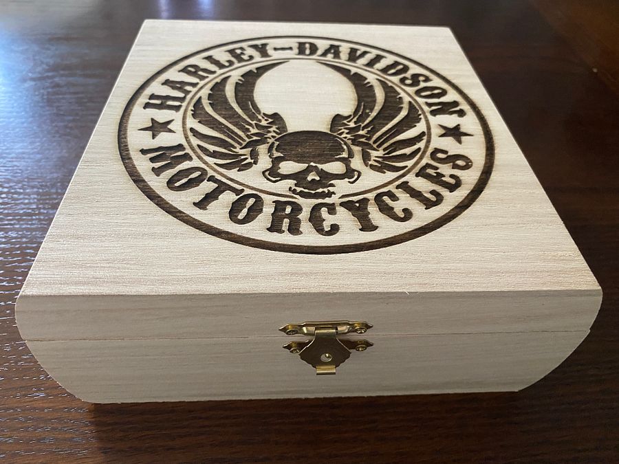 Wood Box Engraved with Harley-Davidson Logo. product image (1)