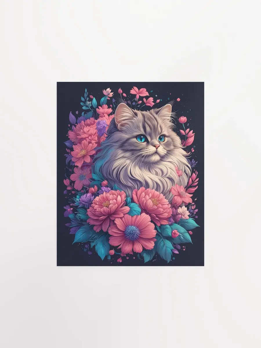 Flower Cat v2 - Poster - Small and Standard Sizes - 8x10-11x14-12x16-16x20 Inches product image (1)