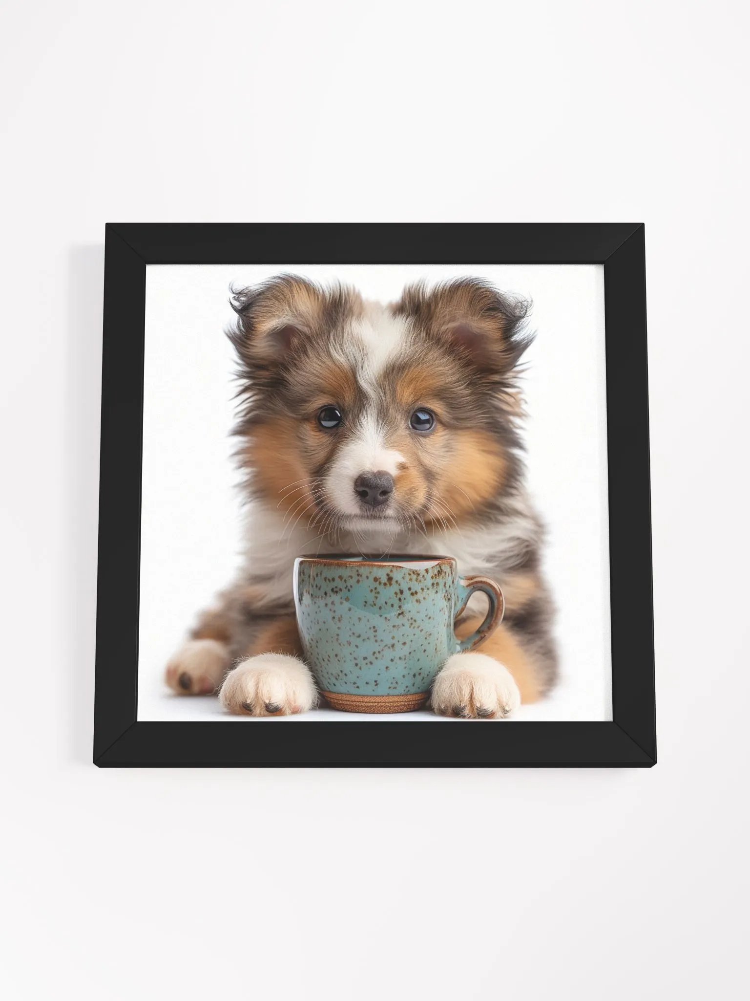 Coffee Lover Cute Shetland Sheepdog Puppy Framed Wall Art product image (4)