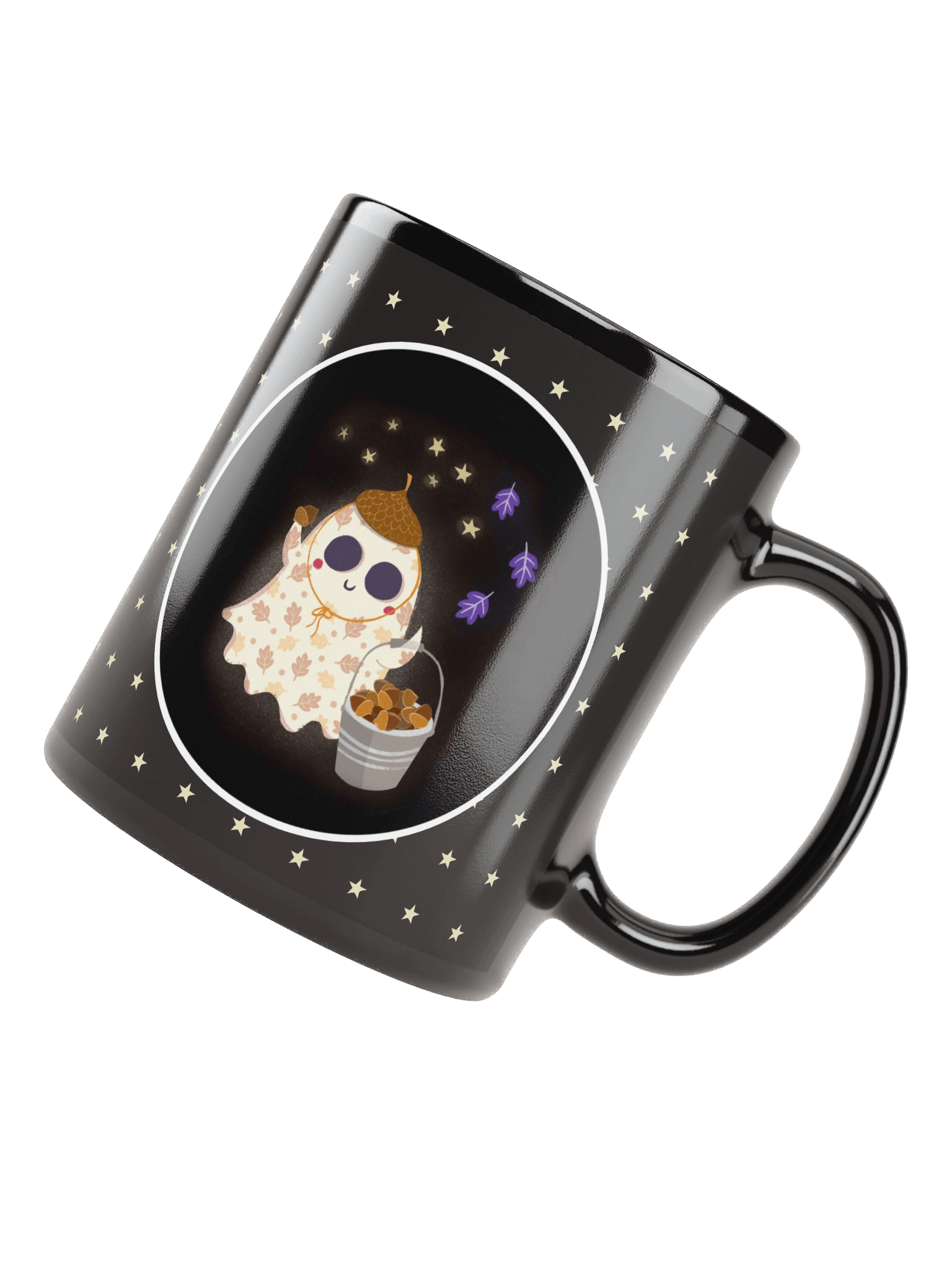 Little Ghost Acorn Collector - Black Ceramic Mug product image (5)