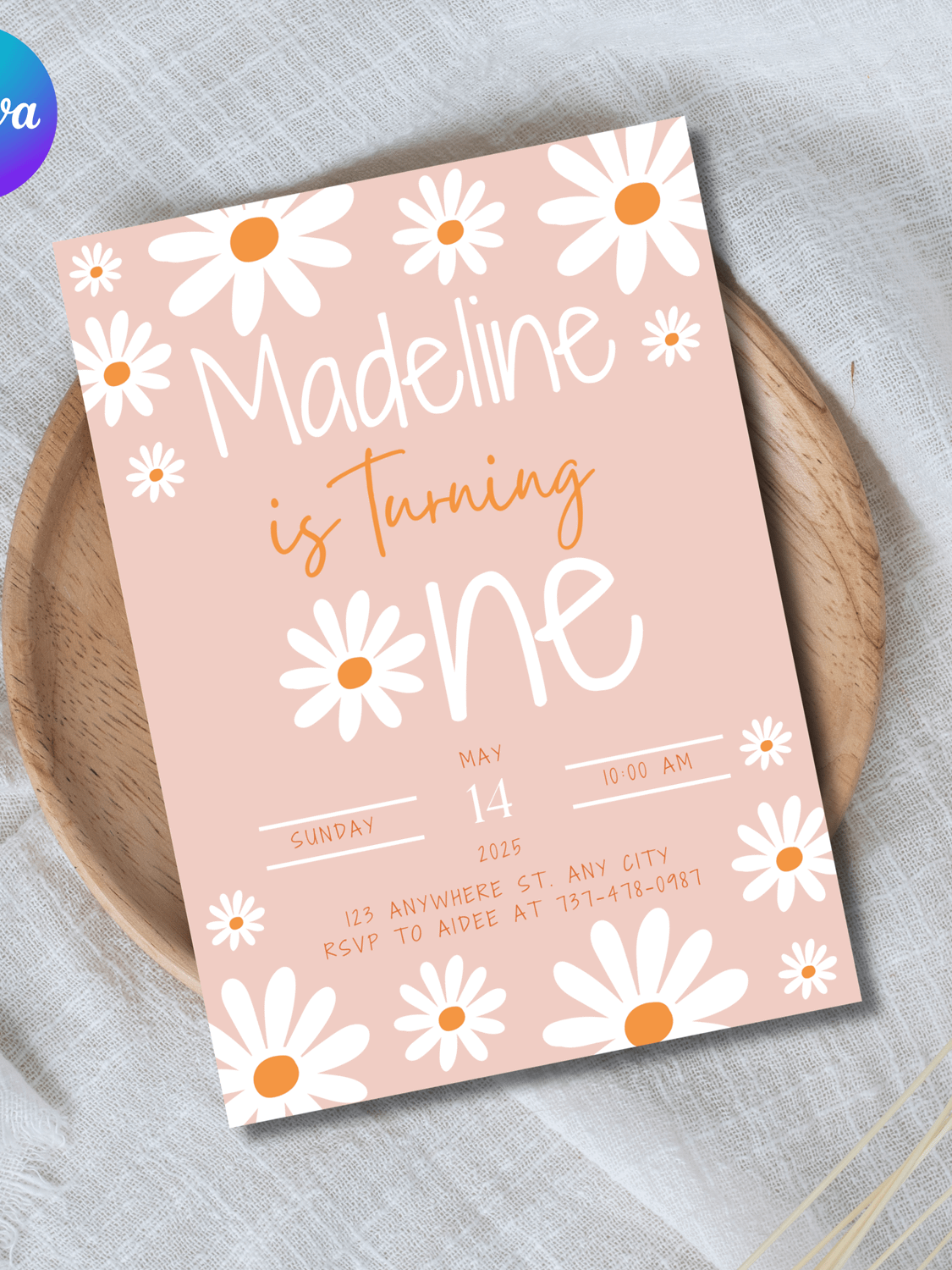 Daisy Floral Birthday Invitation Template – Canva Editable 1st Birthday Invitation product image (1)