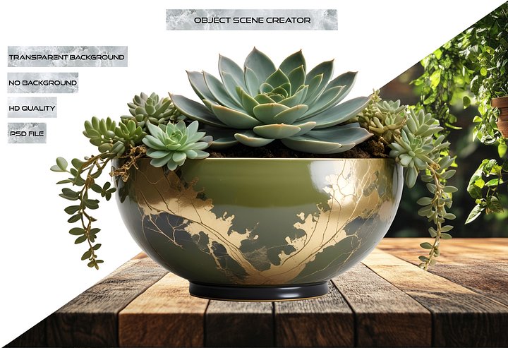 Kintsugi Harmony – Olive Green Planter with Succulents PNG product image (2)