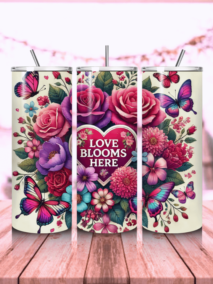 Love, Flowers & Hearts Valentine’s Day Tumbler Wrap – 20oz Skinny Floral PNG Design – Sublimation File – 300 DPI Digital Download product image (1)