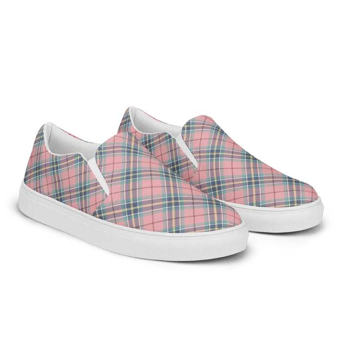 Pastel Pink, Mint Green, and Yellow Plaid Women's Slip-On Shoes product image (2)