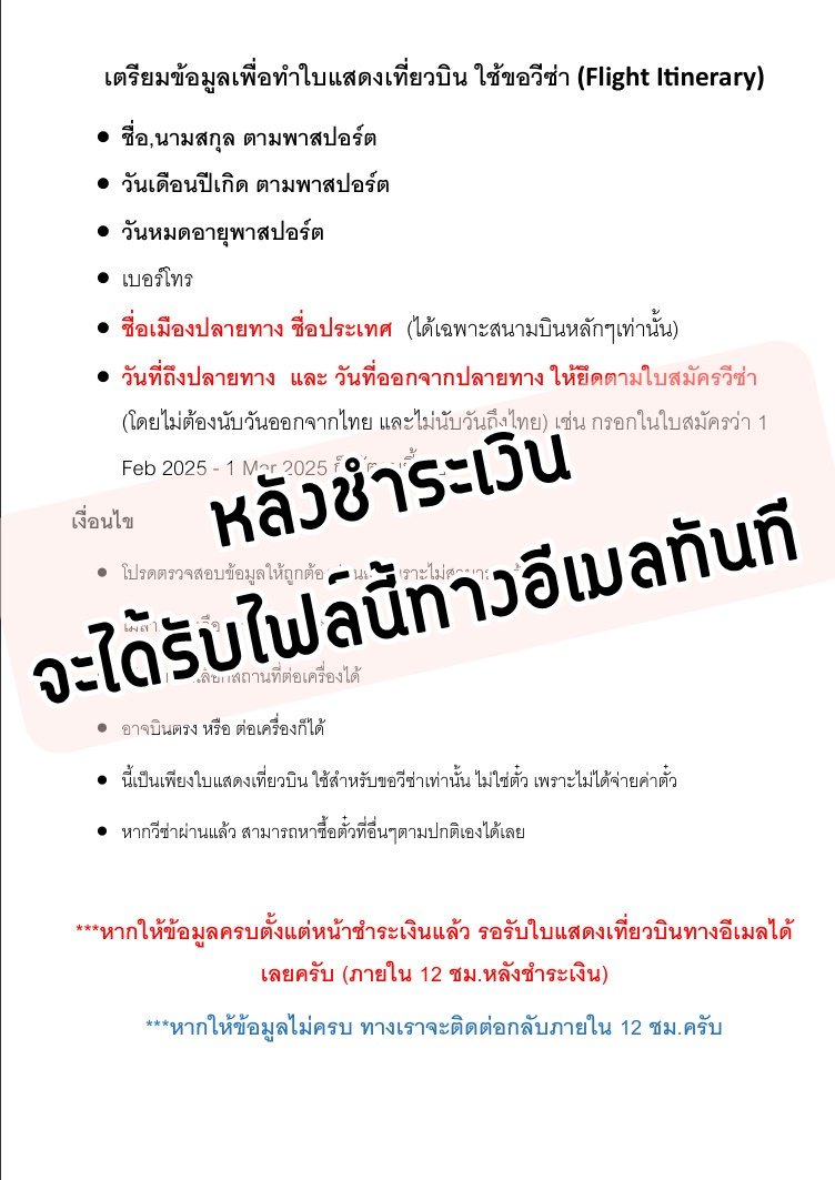 บริการทำใบแสดงเที่ยวบิน ใช้สำหรับขอวีซ่า (~400 บาท) product image (9)
