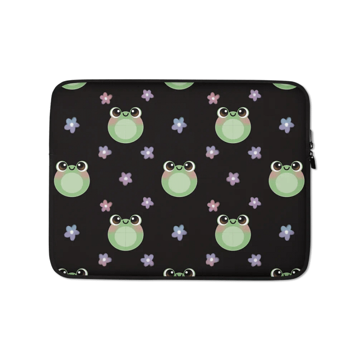 Froggy Pattern Laptop Sleeve (Black Background) product image (1)