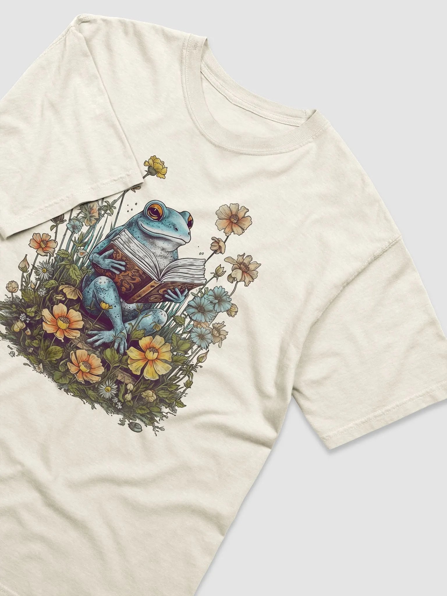 Vintage-Style Frog with a Book in a Field of Wildflowers T-Shirt | Cottagecore, Dark Academia, & Goblincore Shirt Design product image (12)