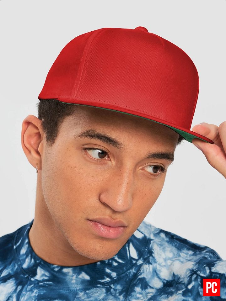 Plain Color Red Cotton Twill Flat Snapback Cap product image (2)