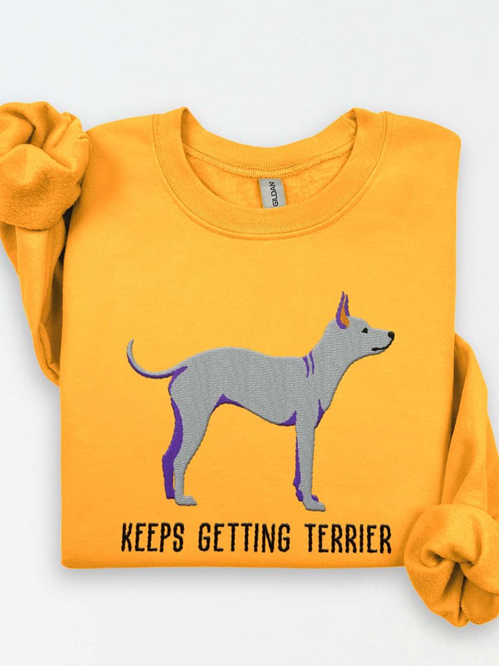 Keeps Getting Terrier Sweatshirt (Embroidered) of an American Hairless Terrier(Blue) product image (1)