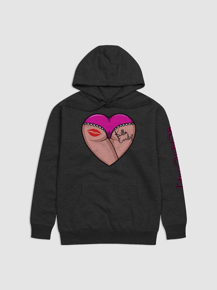 UNISEX KILLA EMILY DARK PINK HEART BUTT LOGO ON BLACK HOODIE product image (1)