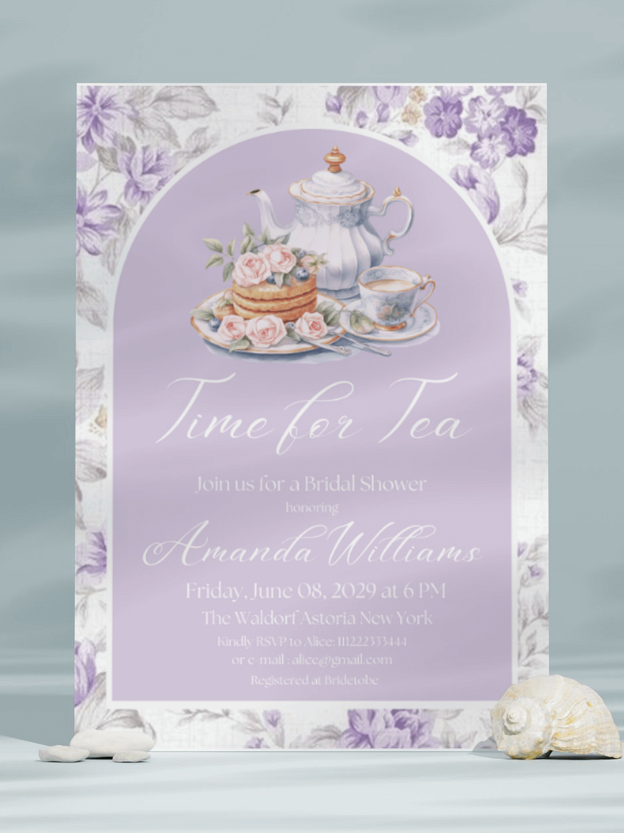 Tea Party Bridal Shower Canva Template Invite, Floral Purple Theme Printable Time for Tea Lavender Brunch Invitation | Digital Prints product image (8)