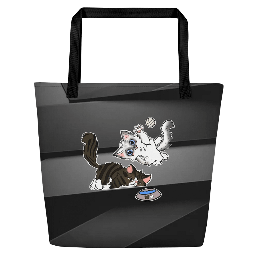 Black/Steel All-Over Print Large Tote Bag w/ Pocket : Luigi & Ariel Logo product image (1)