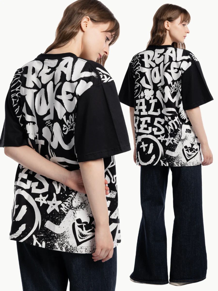 REAL JOKES SCATTERED - BLACK Oversized Unisex Tshirt product image (3)