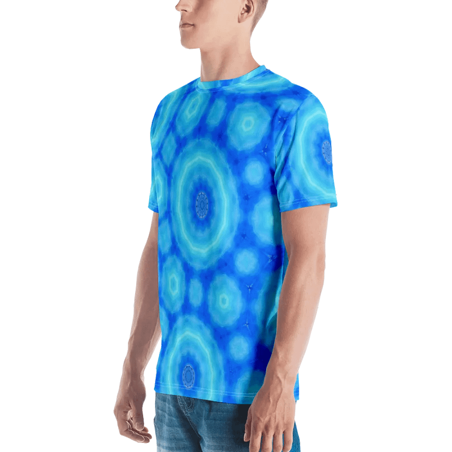 Abstract Circular Pattern in Blues Men's Crew Neck T Shirt product image (4)