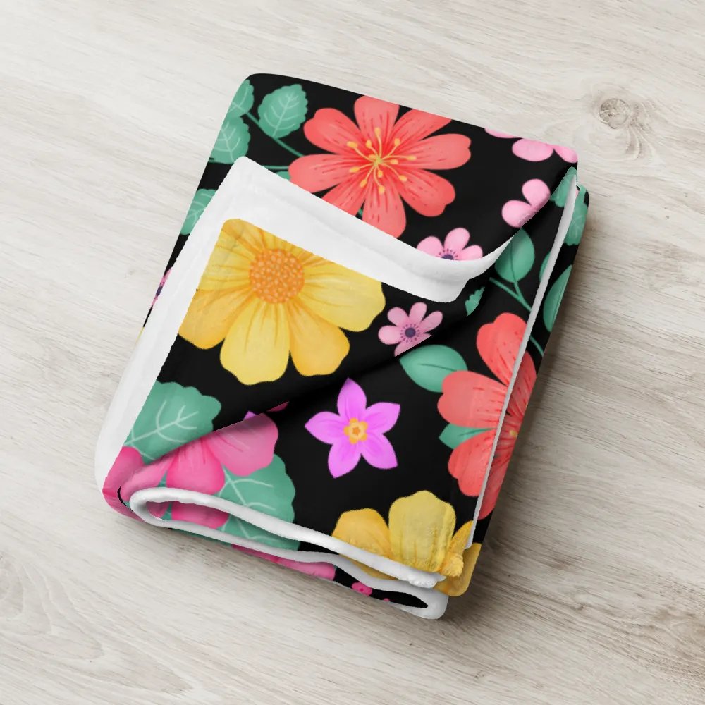 Vibrant Floral Blooms Pink Yellow Orange Blanket - Black product image (7)