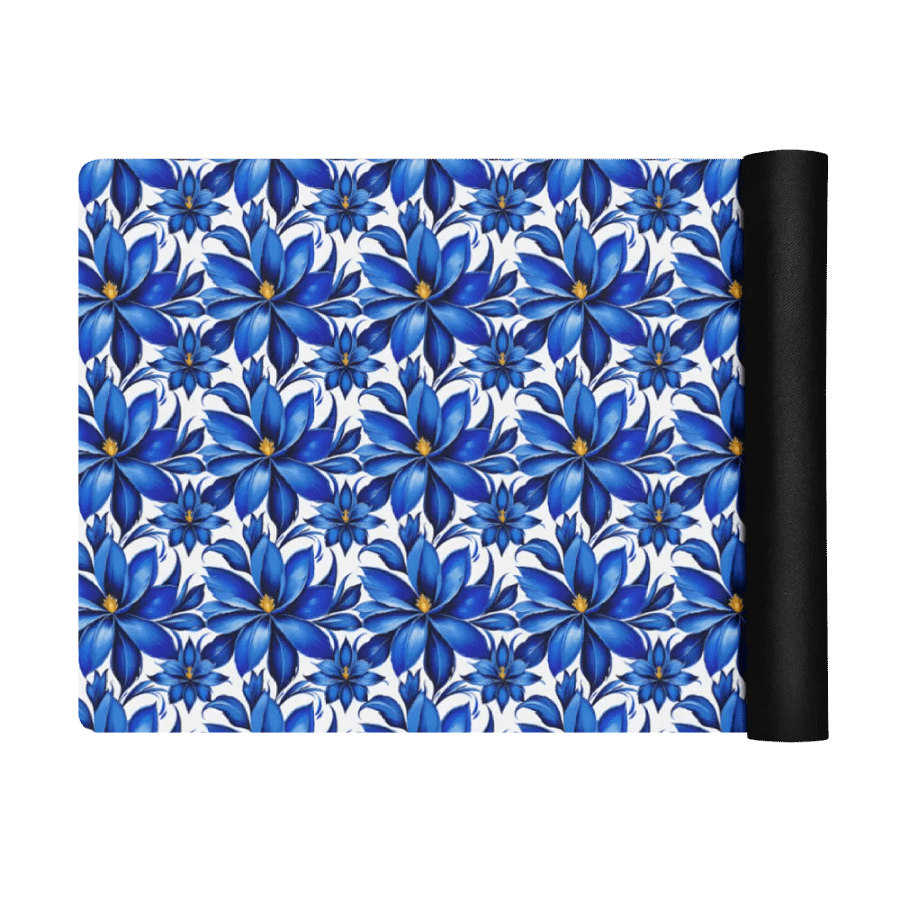 Yoga Mat with Painted Blue Flowers on White product image (11)