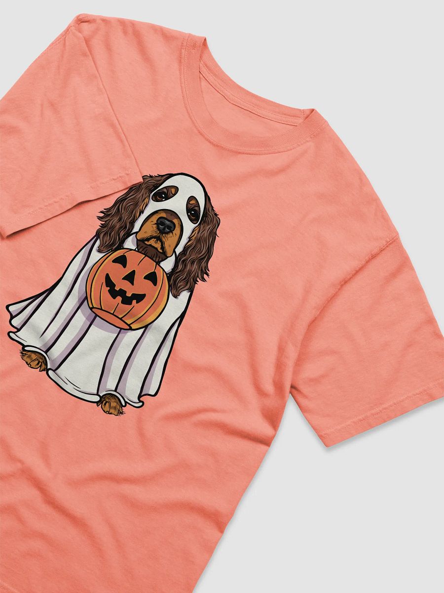 Funny Halloween Cocker Spaniel(Liver & Tan) T-Shirt | Funny Cocker Spaniel Wearing a Ghost Costume and Holding a Pumpkin Basket product image (24)
