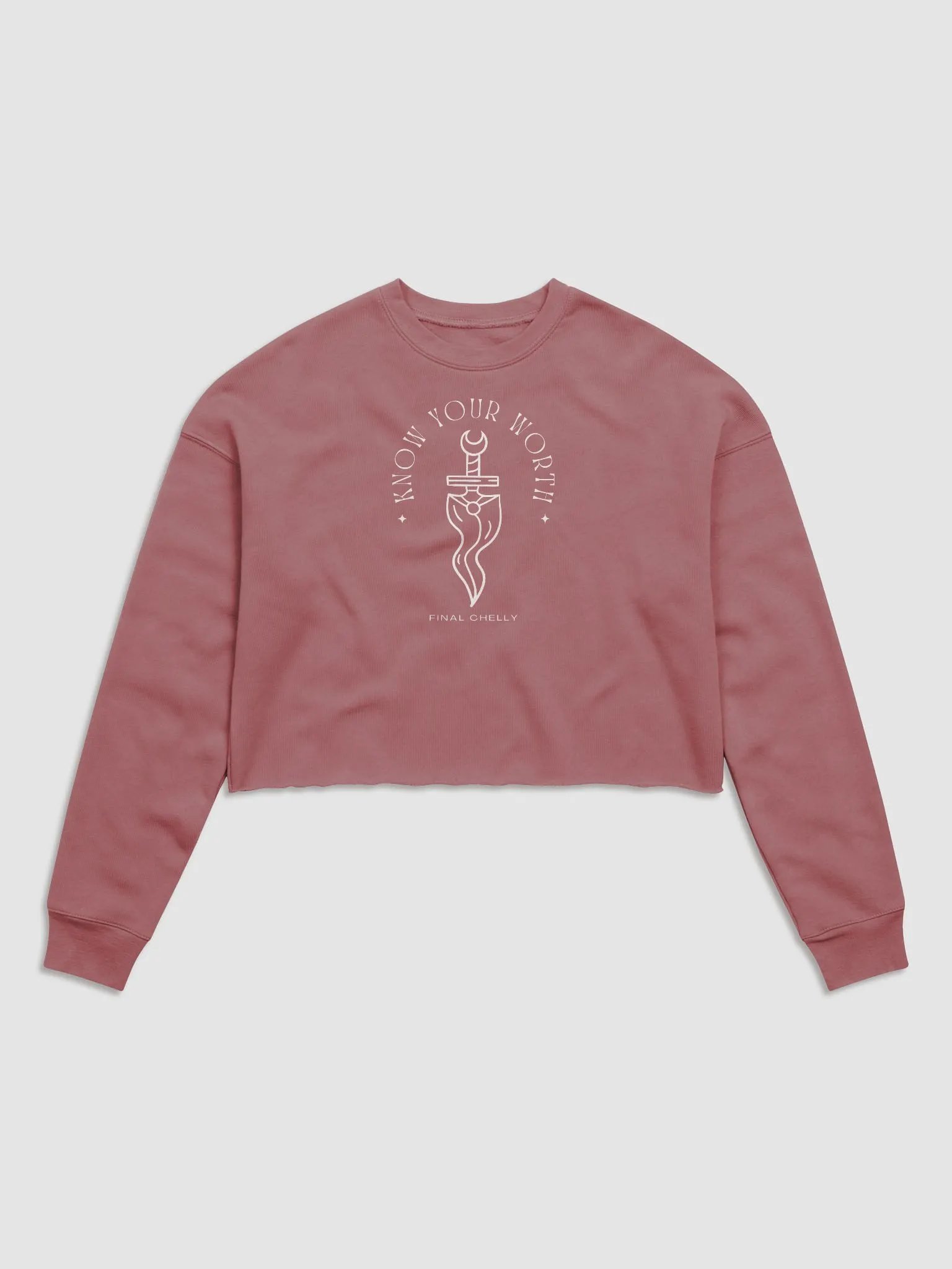 Know Your Worth Womens Printed Fleece Crop Top Sweatshirt Mauve product image (1)