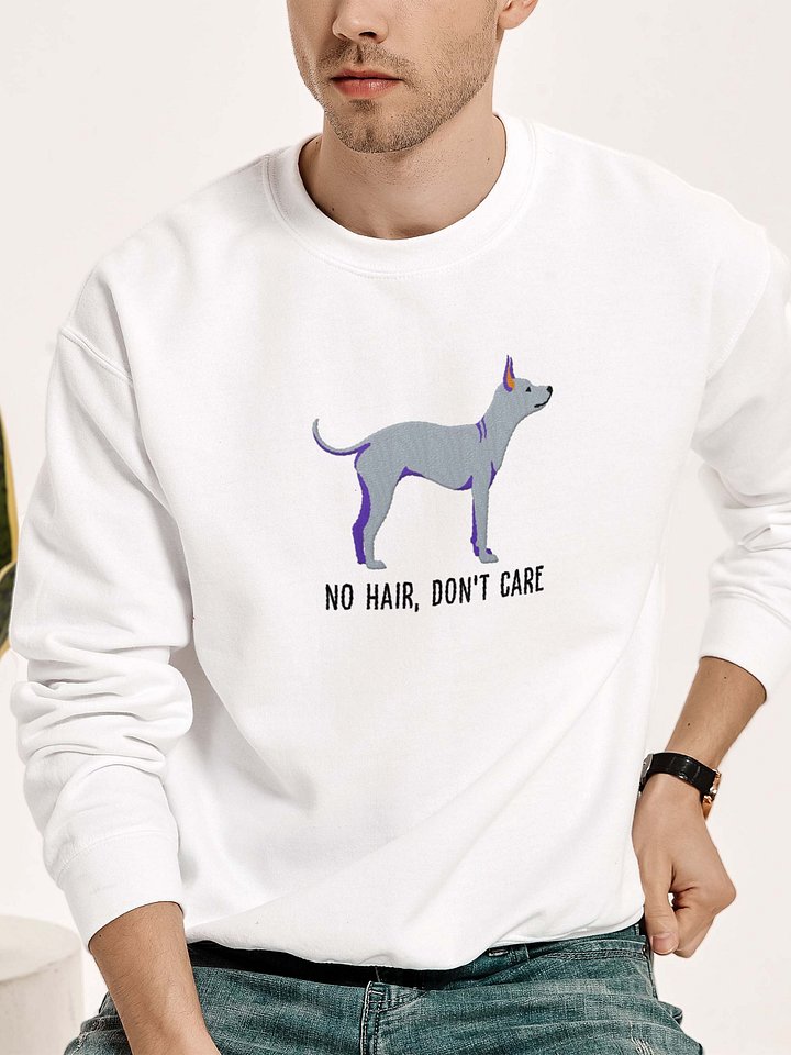 No Hair, Don't Care Sweatshirt (Embroidered) of an American Hairless Terrier(Blue) product image (2)