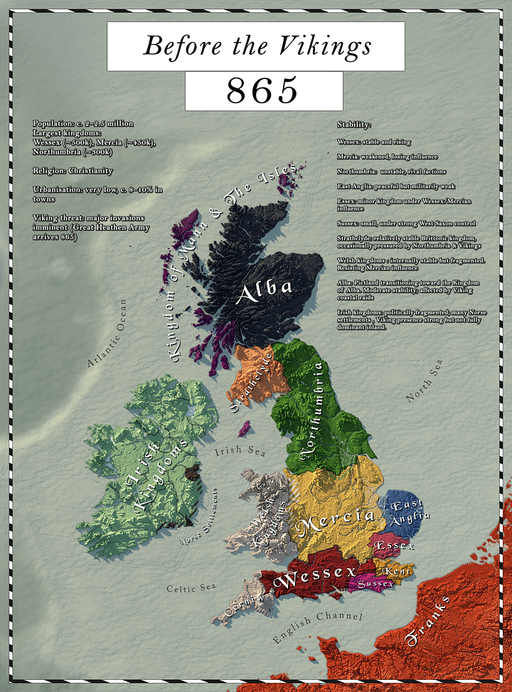 Anglo Saxon Kingdoms - 865 - Digital High-Resolution Map product image (1)