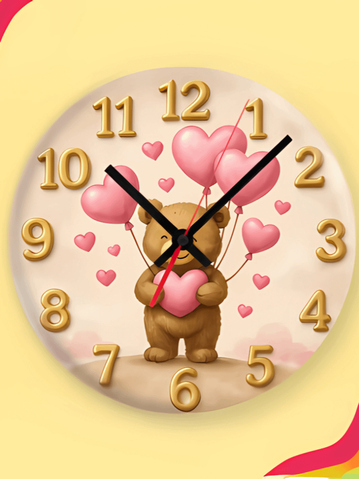 Teddy Love Wall Clock PNG – Adorable Bear & Hearts Theme Design for Kids – Perfect for Sublimation – High-Quality 300 DPI Instant Digital Download product image (1)