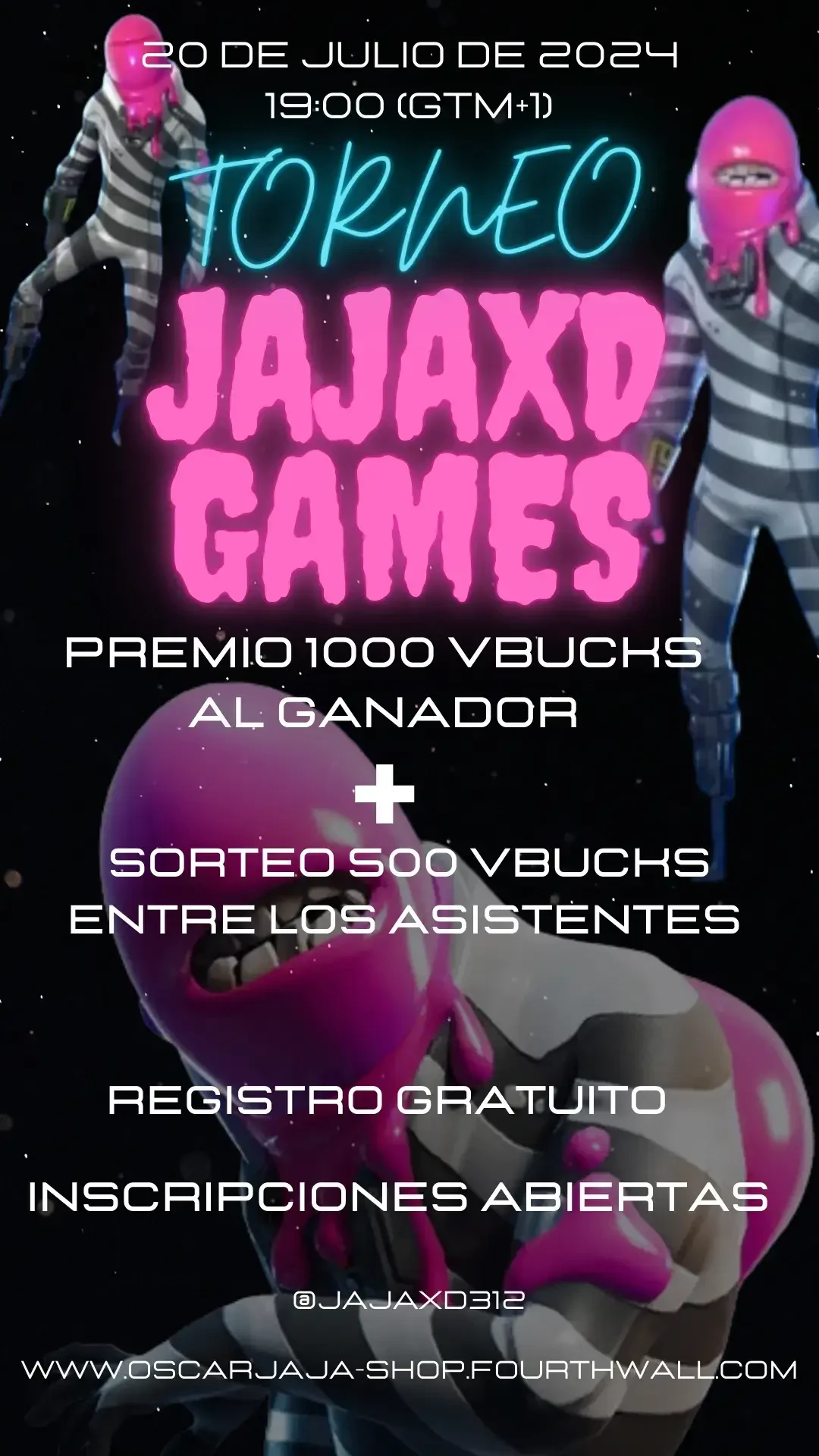 Si quieres ver los resultados del torneo y el sorteo se hizo todo en directo y puedes verlo en Twitch; https://www.twitch.tv/jajaxd312  Para poder inscribirte en nuestros siguientes eventos y no perderte nada entra en nuestra página web donde encontrarás; - información sobre nuestros eventos gratuitos! - una comunidad de jugadores genial y activa! - acceso a nuestros grupos de WhatsApp +100, de Facebook y de Discord ! - y muchas horas de diversion, eventos, torneos y sorteos!  Puedes escribirnos al Dm o comentar esta publicación para más info !  Un saludo.. y nos vemos en los eventos !! 🫶🫶🙌