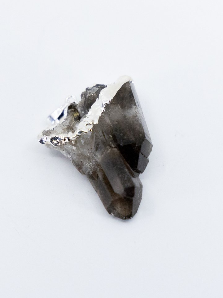 Raw Smokey Quartz Cluster Silver Pendant Necklace product image (1)