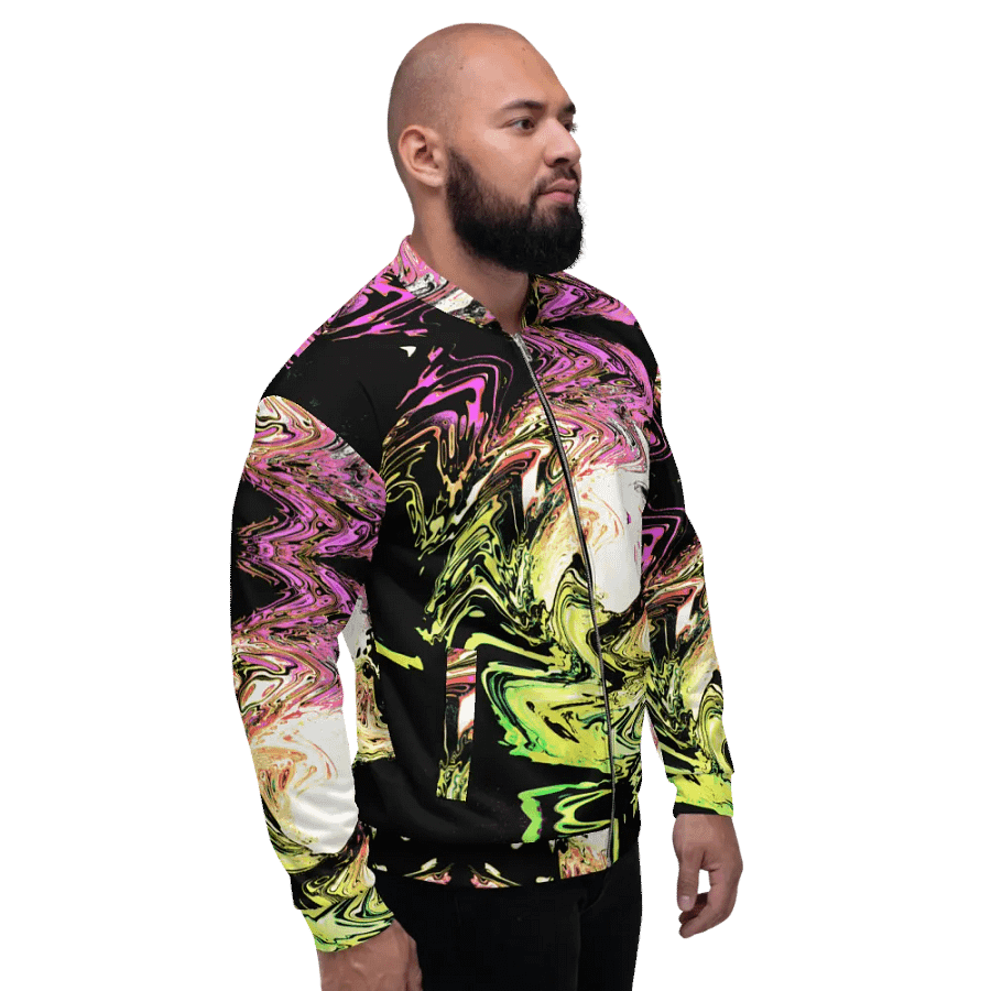 Abstract Neon Daisy Swirl Unisex All Over Print Bomber Jacket product image (4)