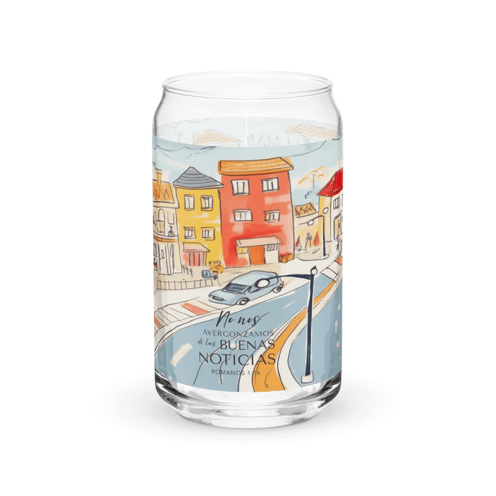 'No Nos Avergonzamos de las Buenas Noticias' Town Village Can-Shaped Glass product image (1)