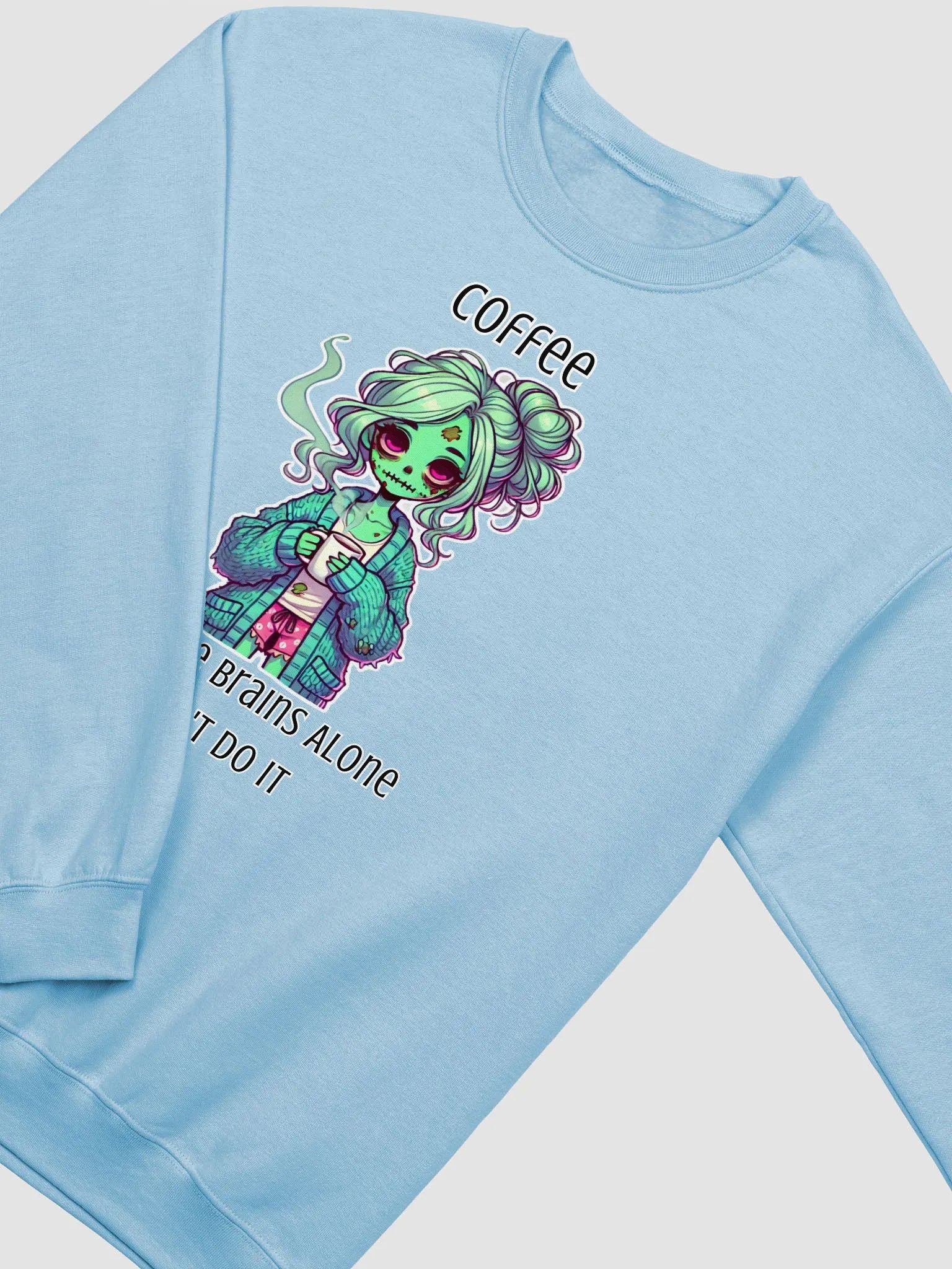 "Coffee, Because Brains Alone Can't Do It" Cozy Zombie Sweatshirt product image (3)