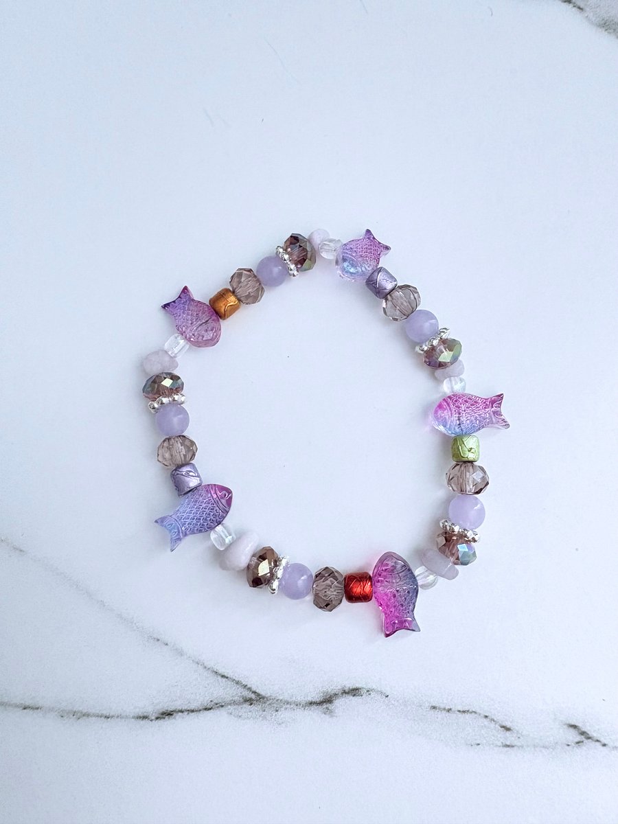 Handmade 7.5" Glass Fish Bead Bracelet | Coastal Charm Jewelry by Monique Faella Designs™ | MFD-00062 product image (1)