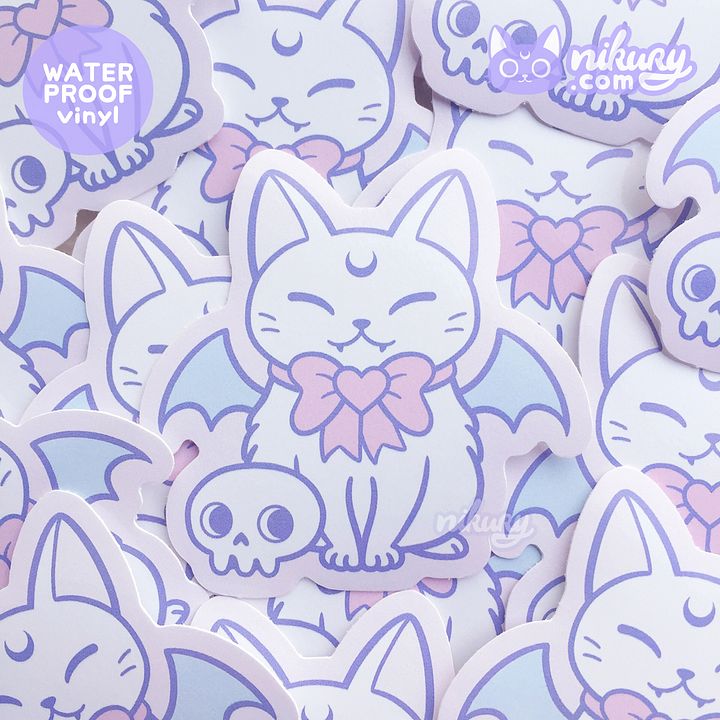 White Meowgic | Bat Cat Vinyl Sticker product image (1)