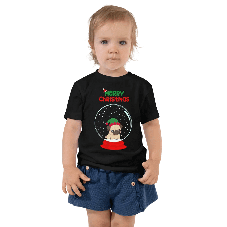 Merry Christmas Pug Snow Globe Toddler T-Shirt product image (1)