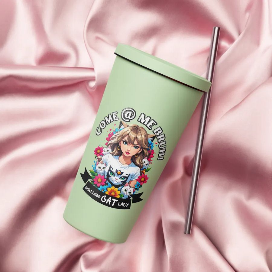 Childless Cat Lady 20 oz Tumbler Cup - Mint - Insulated Tumbler with a Straw product image (4)