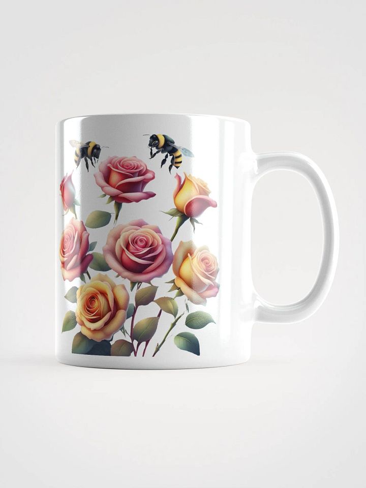 Honey Bees and Roses Graphical Design White Mug product image (3)