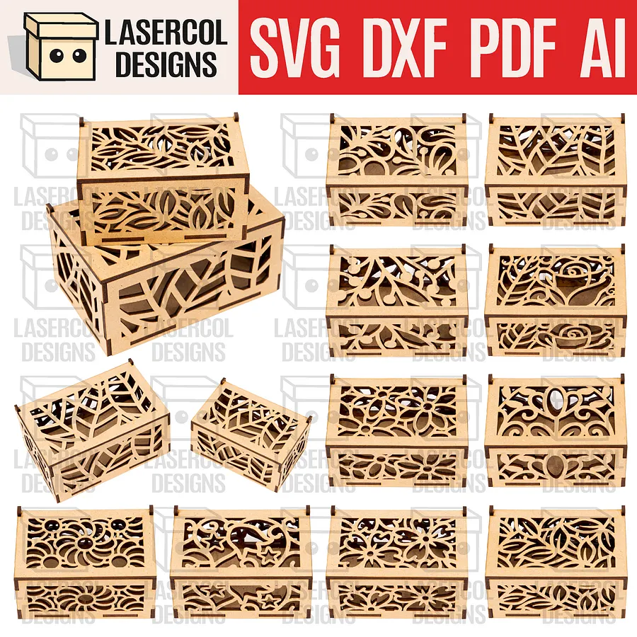 Boxes Bundle Set 1 & 2 (2 Sizes, 10 Styles Each) - Laser Cut Files product image (4)
