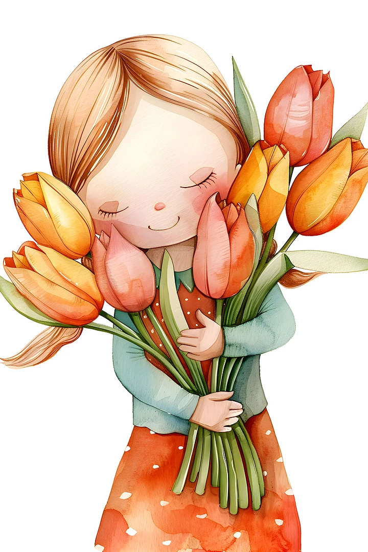 Whimsical Girl Really Loves Tulips Poster: Charming Floral Wall Art for Spring Decor Matte Poster product image (1)