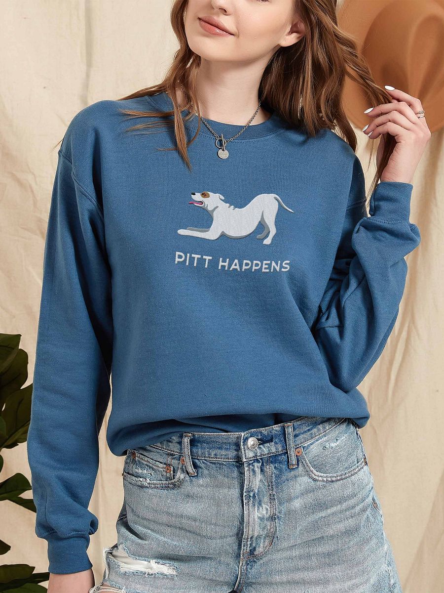 Pitt Happens Sweatshirt (Embroidered) of a Pitbull Terrier(White) product image (2)