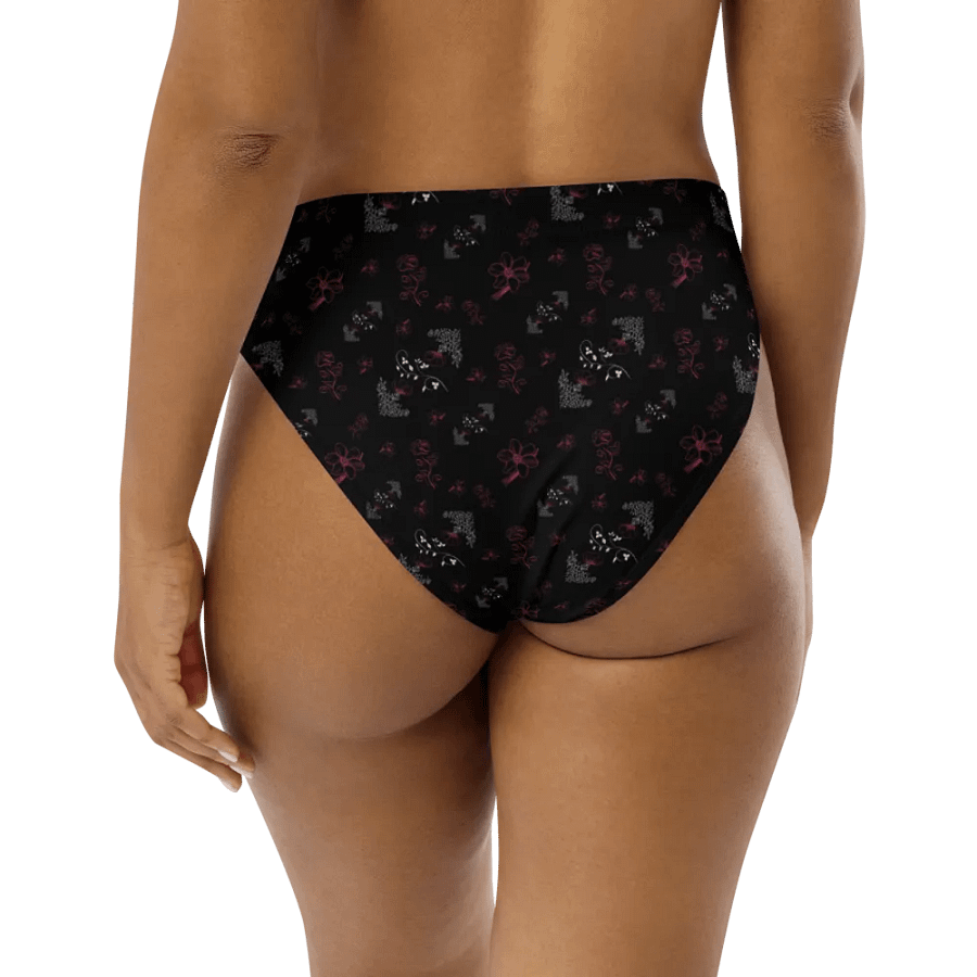 Magenta and White Flowers on Black Eco-Green Bikini Swimsuit Bottoms product image (4)