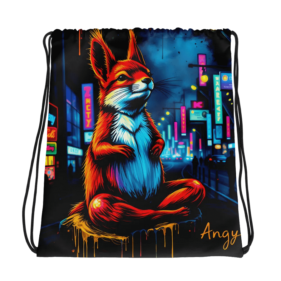 Neon Night Squirrel Drawstring Bag product image (1)