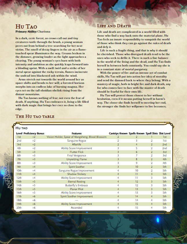 Hu Tao - Dungeons and Dragons - 5th Edition Class [2023 Version] product image (2)